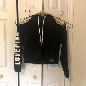 PINK Cold Shoulder Crop Hoodie